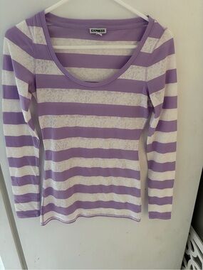 Y2K Express Women's Lavender & White Striped Scoop Neck Top